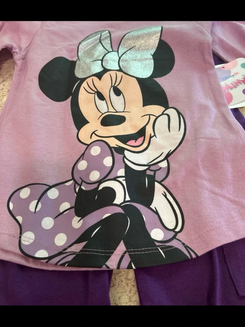 Disney Girls' Minnie Mouse Lavender Top & Purple Pants Pajama Set
